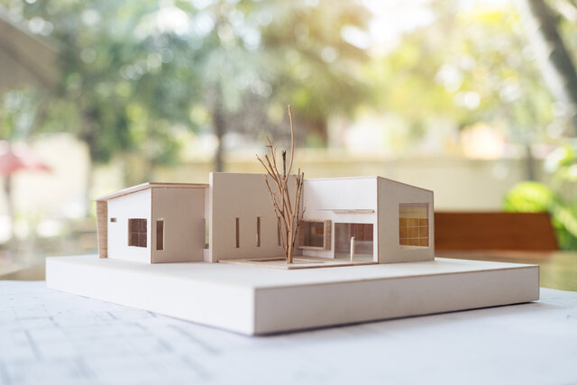 An architecture model with shop drawing paper