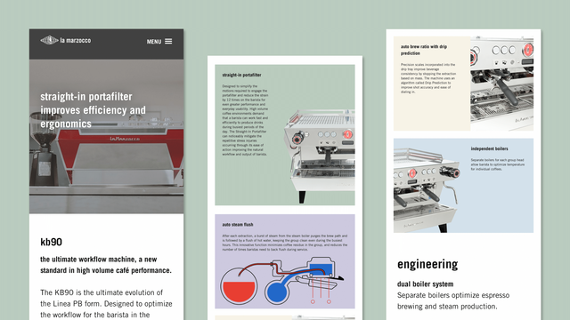 on mobile devices, the kb90 page showcases all of the details that make the machine so fabulous