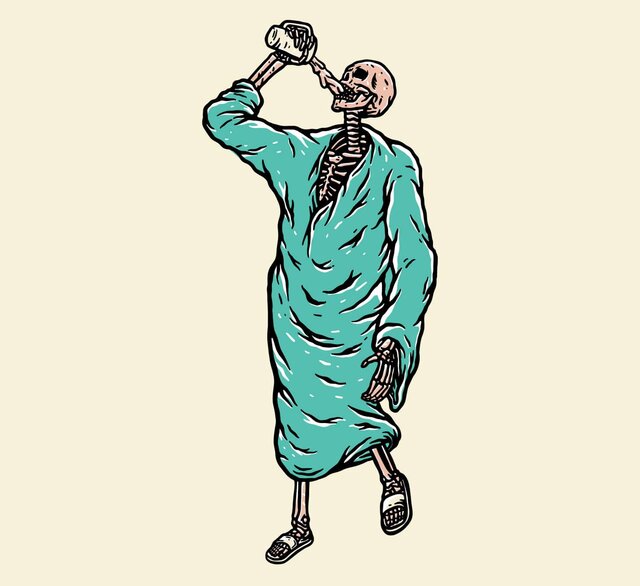 skeleton drinking coffee