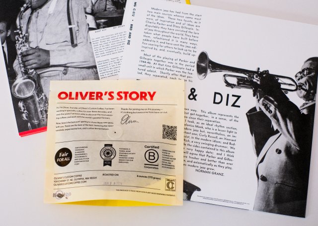 Back of Oliver's custom coffee packaging