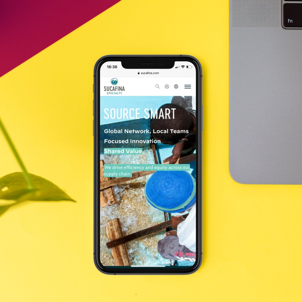 Sucafina website home page on an iPhone