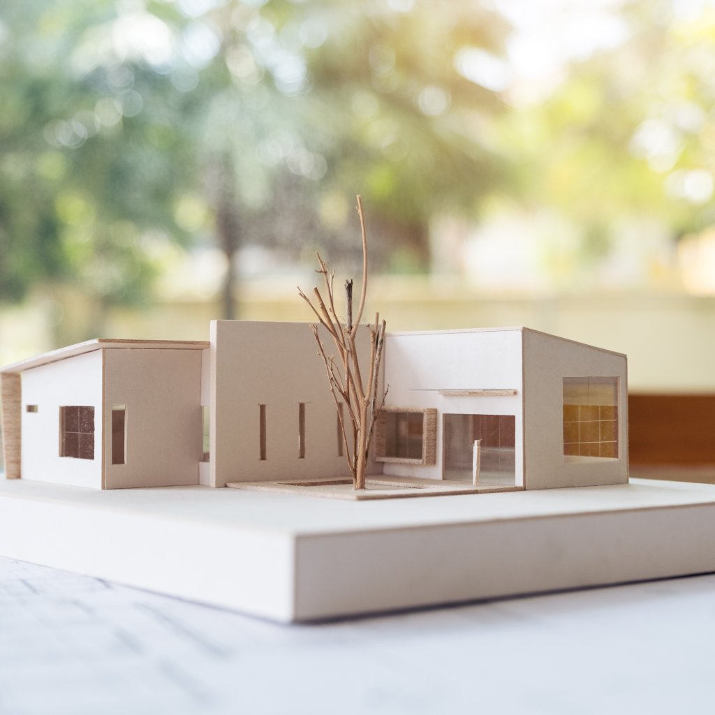 An architecture model with shop drawing paper