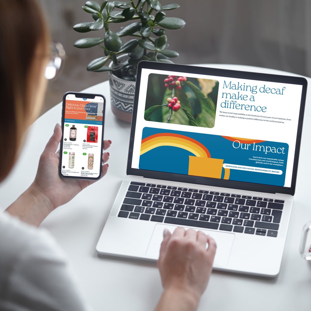 You can look at the impact information on the Swiss Water site while ordering coffee from your phone!