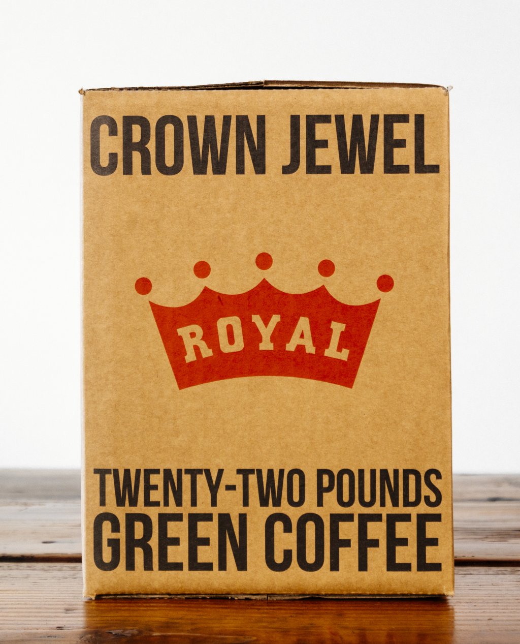 Royal Coffee box that has the new crown we designed