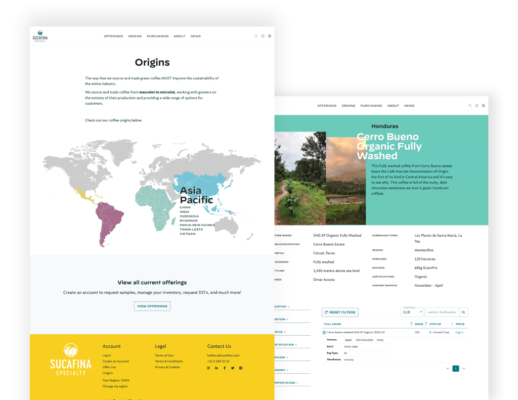 Sucafina website showing the custom map we created