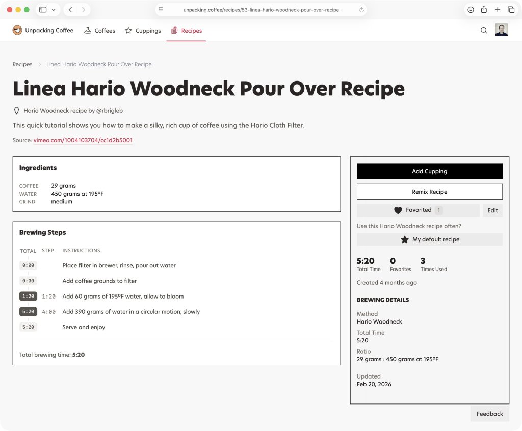 Unpacking Coffee recipes