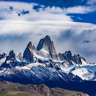 Beautiful view of mount fitz roy in patagonia covered in snow