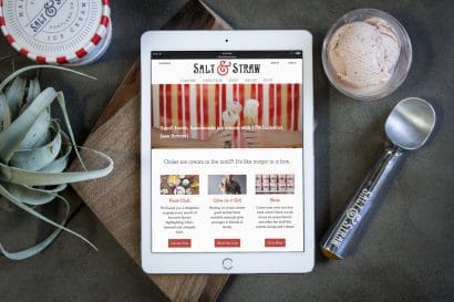 Home page of the Salt & Straw website redesign shown on an iPad