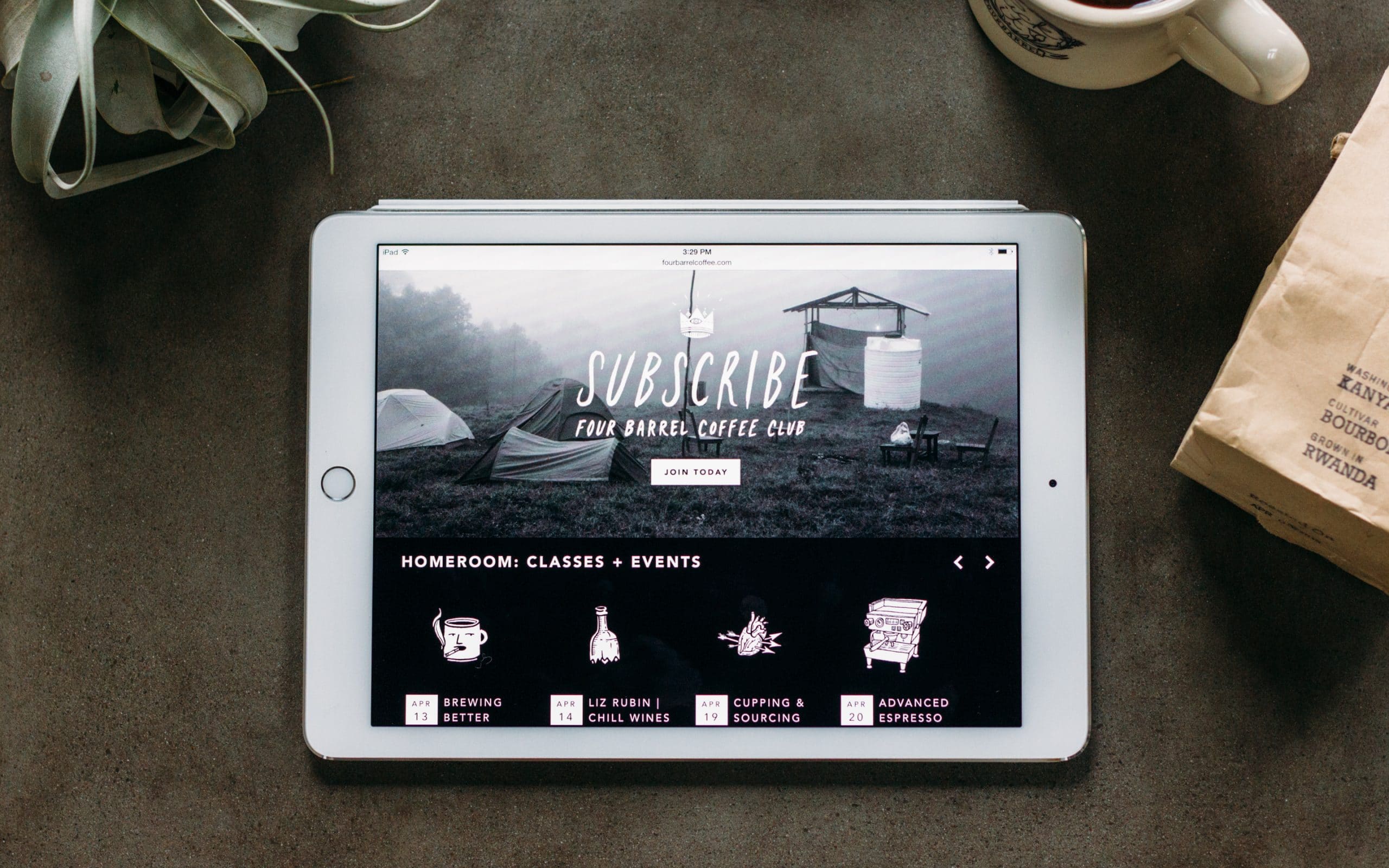Four Barrel website home page on iPad