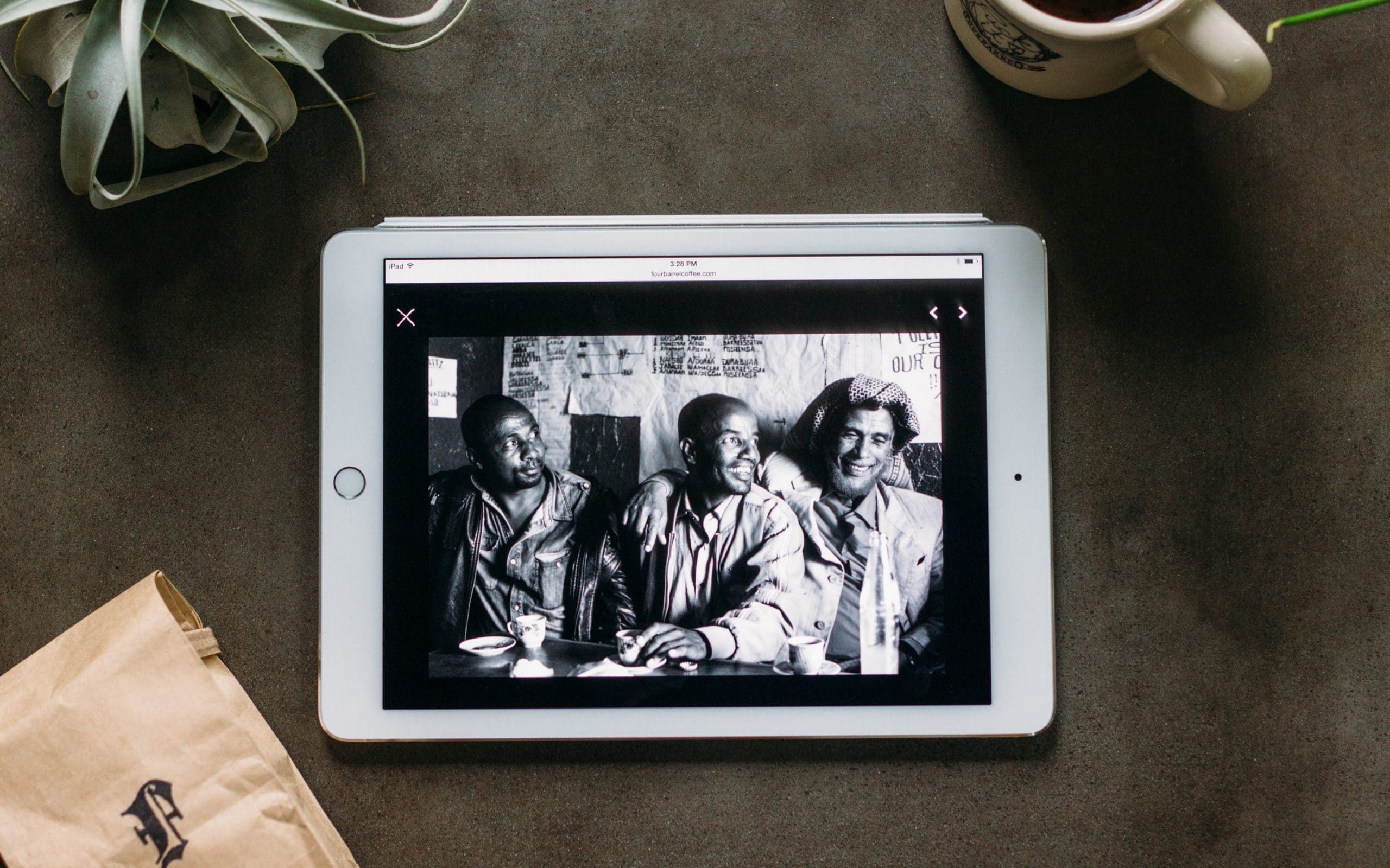 Four Barrel Coffee source photo showcases on their site, shown on iPad