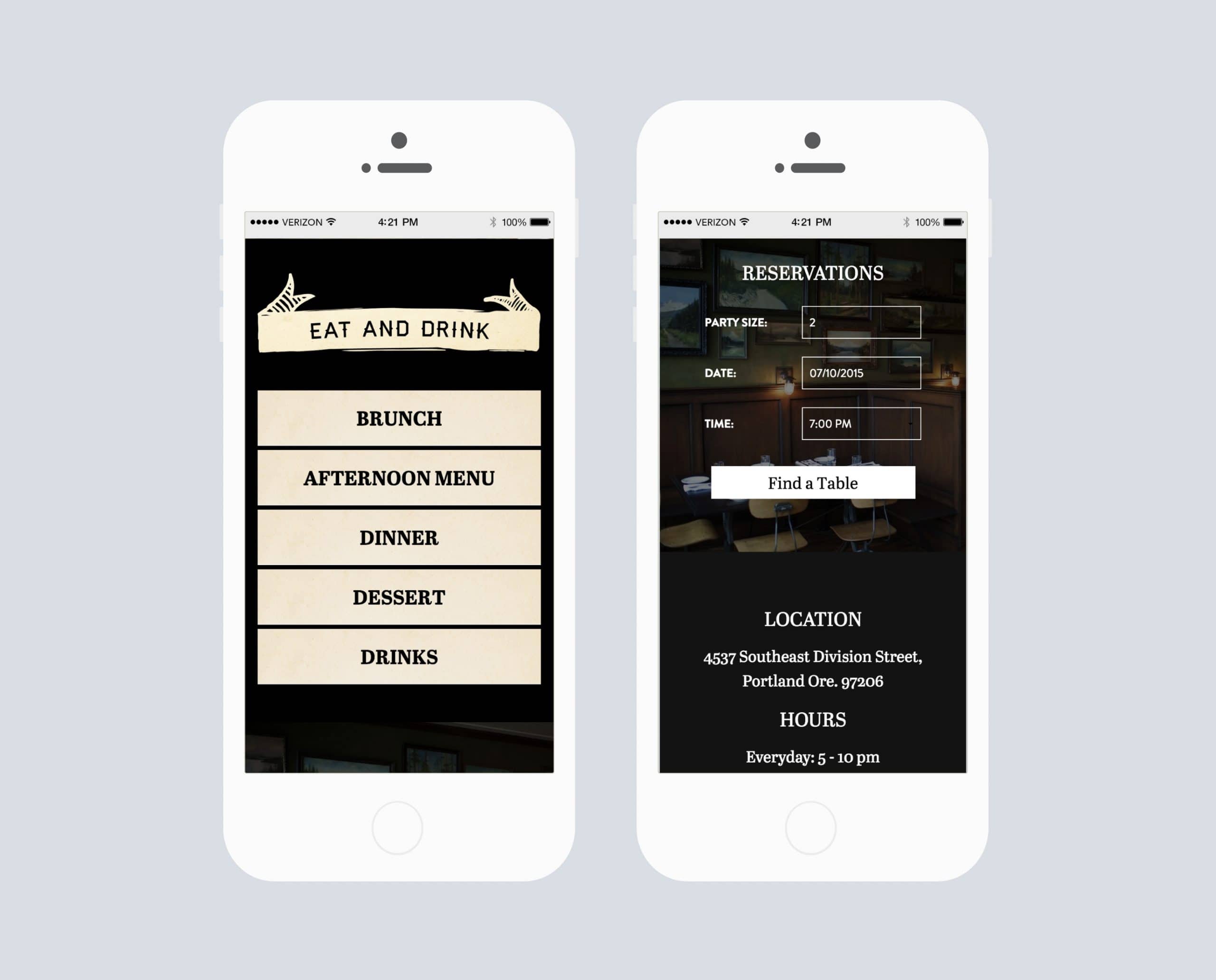 Woodsman Tavern menu/website on iPhone