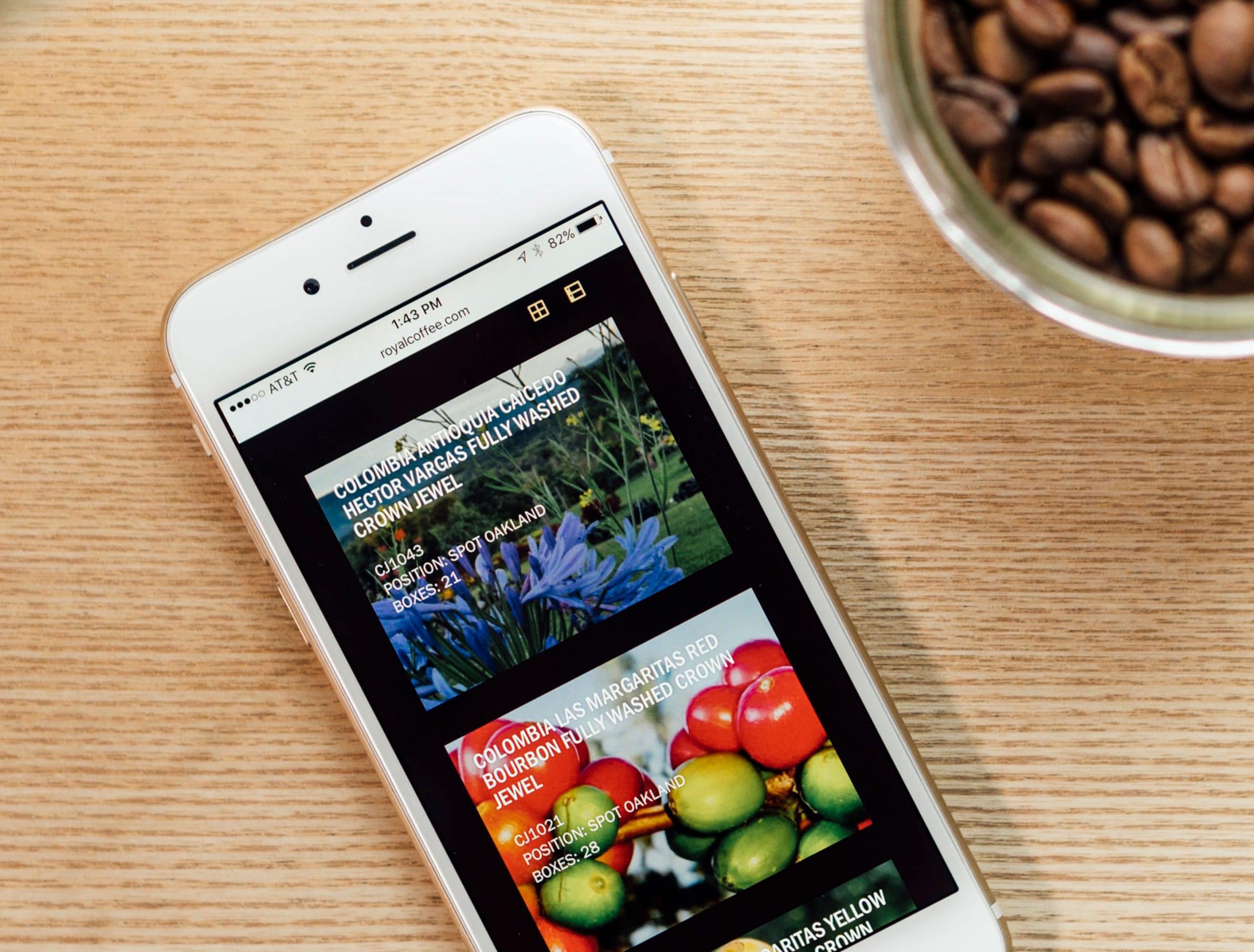 Royal Coffee Importers website on iPhone