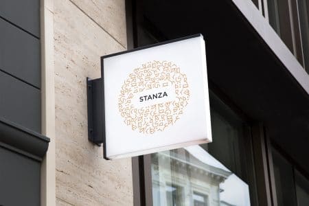 Mockup of Stanza Coffee logo on sign