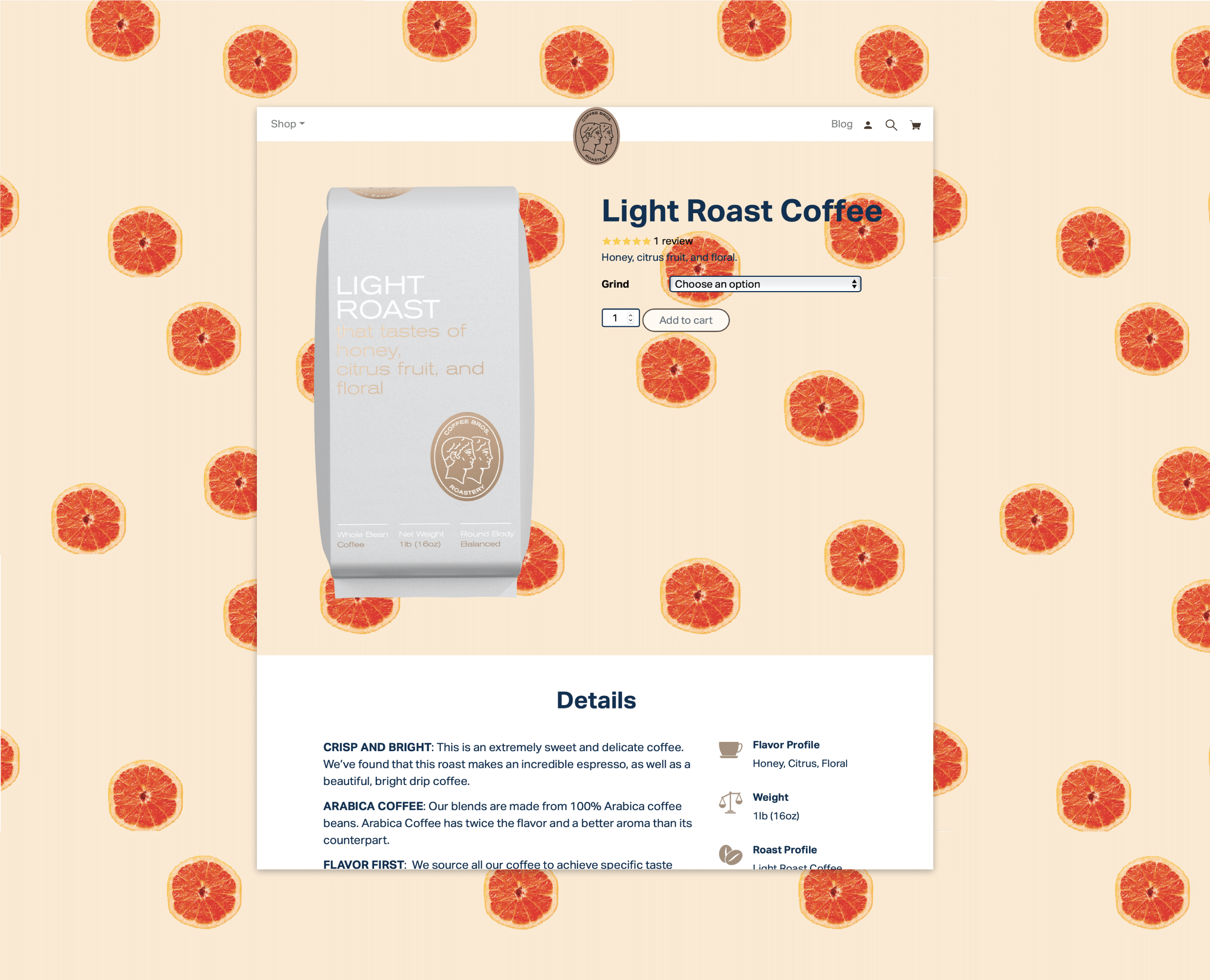 light roast coffee page detailed 
