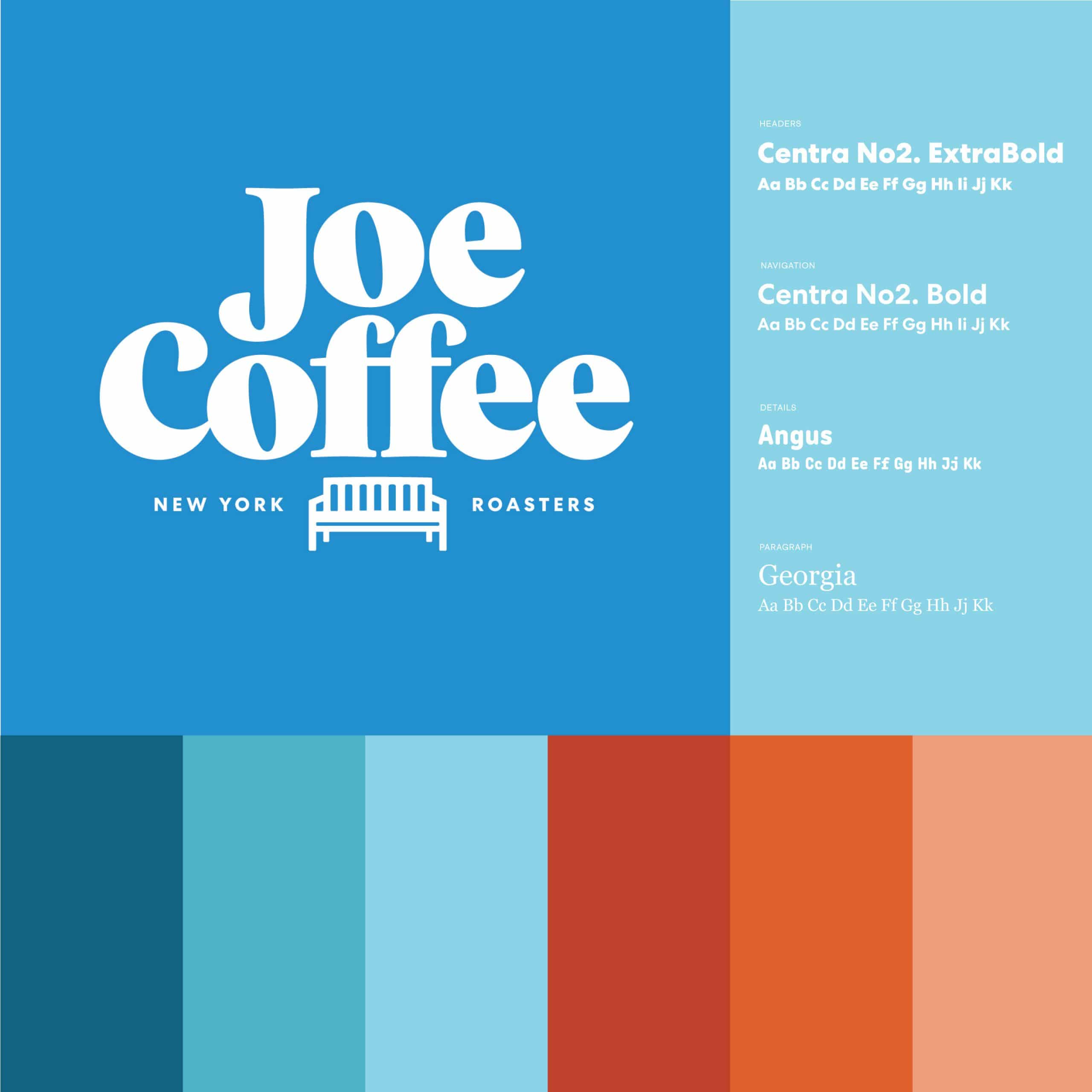 New Joe Coffee logo with color palette and typography