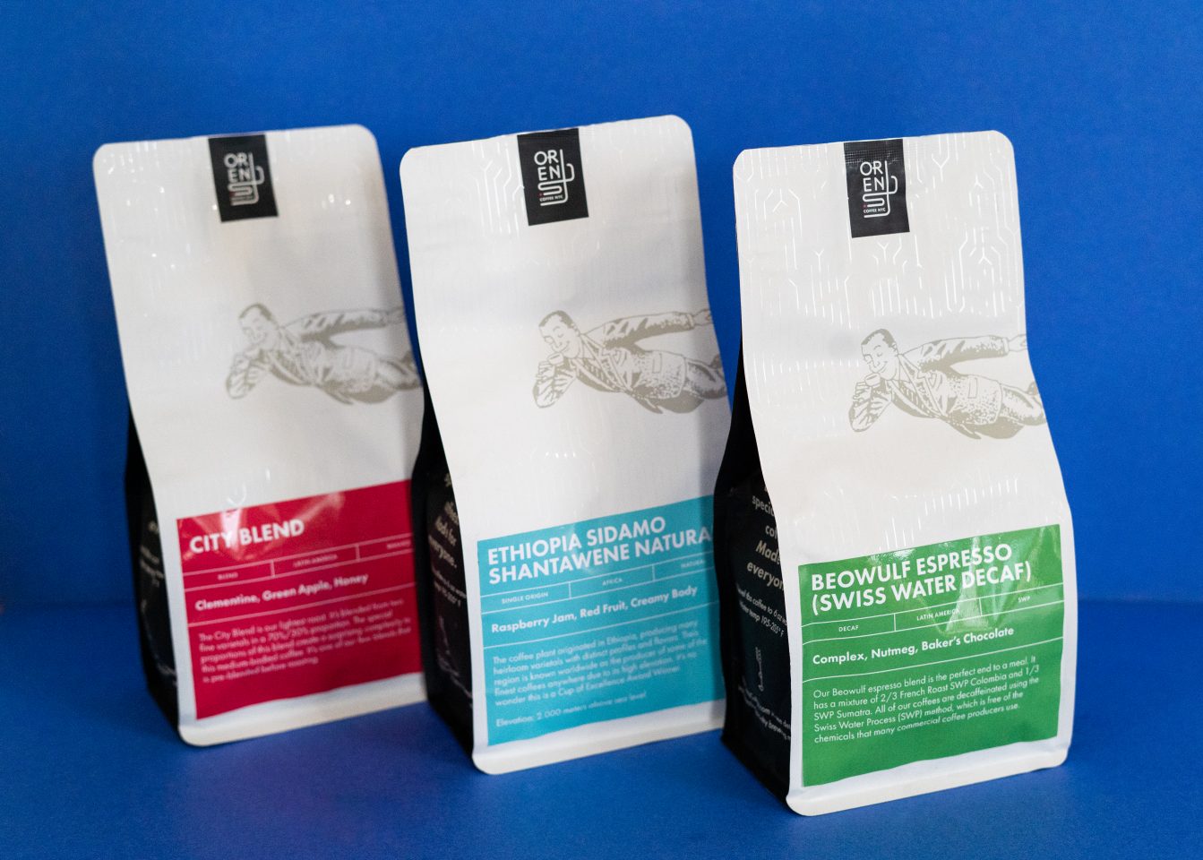 A trio of coffee bags from Orens