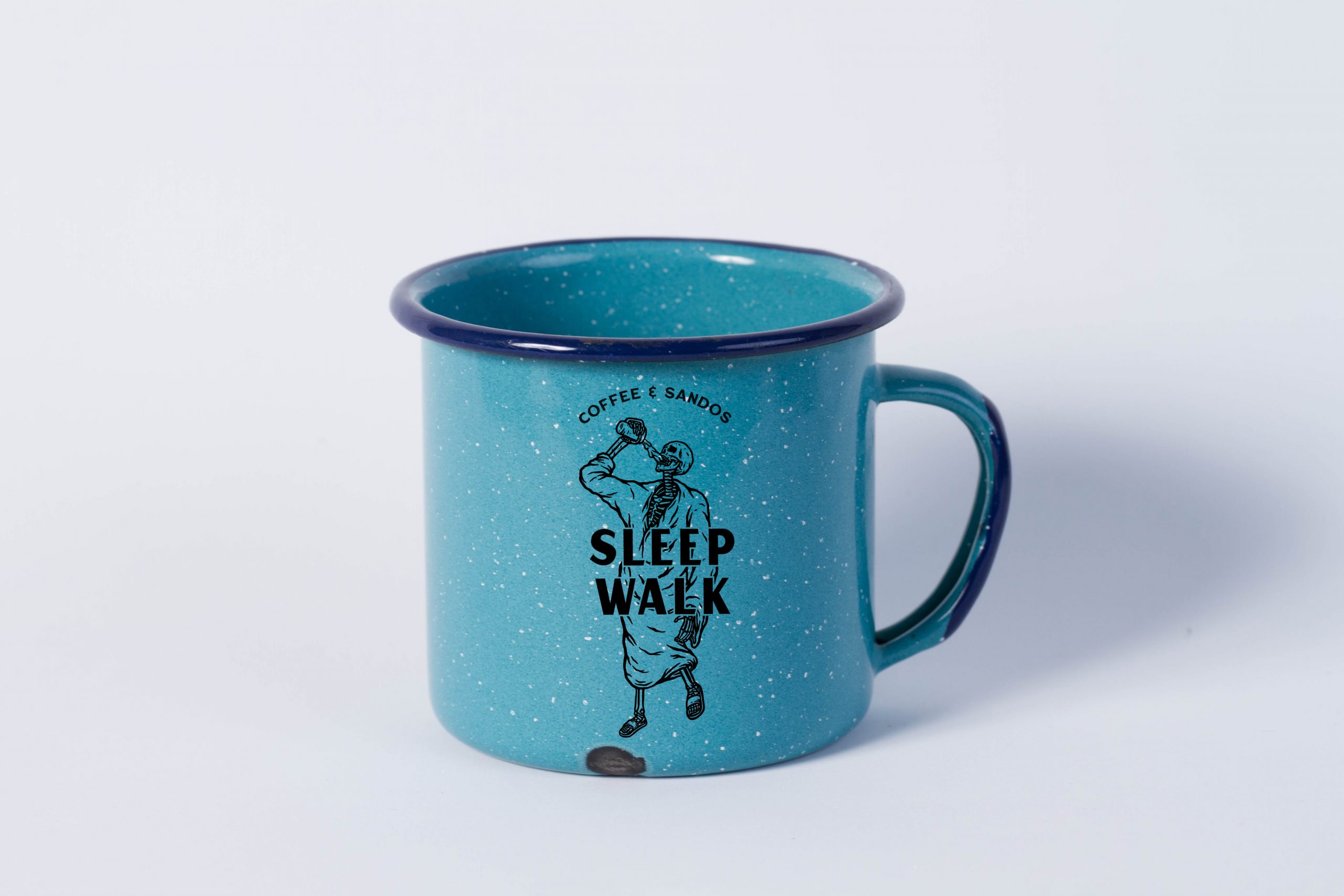 Sleepwalk logo on a camp mug