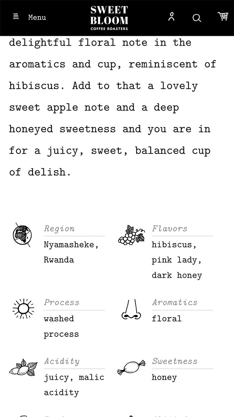 Coffee details for Sweet Bloom on iPhone